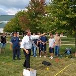 Atlatl-throwing with Grand Valley's fourth president, Thomas J. Haas!
